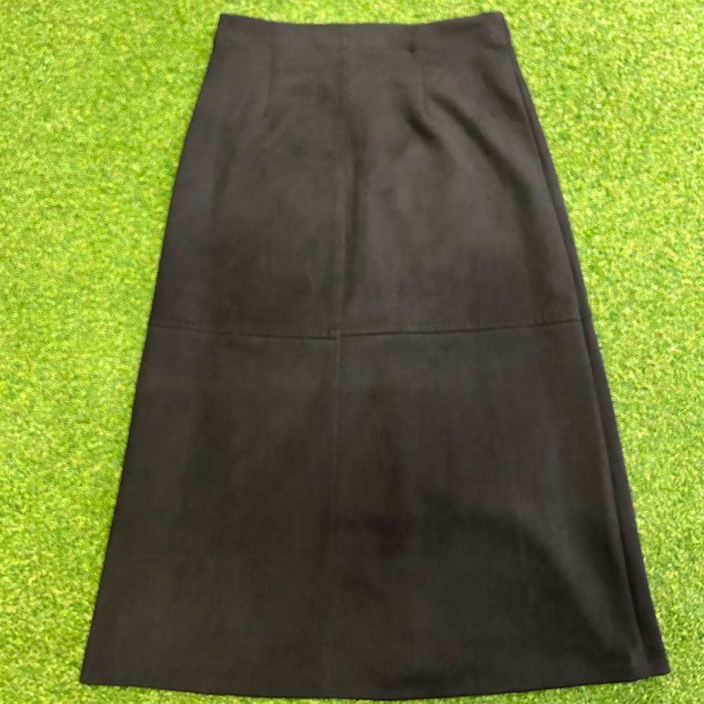 Max Studio London Black Faux Suede Midi A-Line Skirt Small